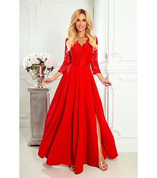Дълга червена рокля с дантела Amber снимка