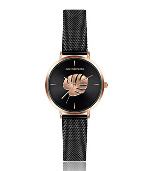 Черен дамски часовник с елемнти в розовозлатисто Ayleen снимка