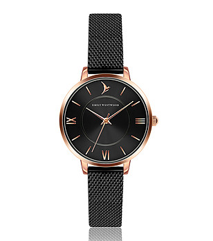 Дамски часовник в черно с розовозлатист корпус Marisol снимка