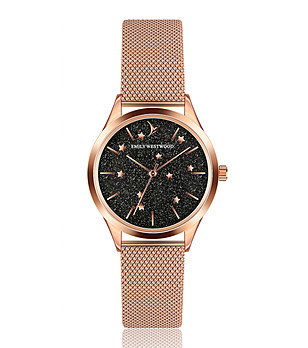 Дамски часовник с ефектен циферблат в розовозлатисто и черно Vivian снимка
