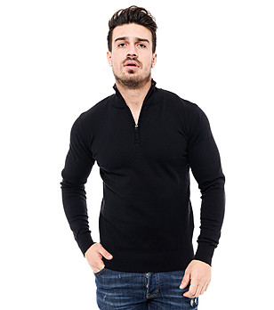 Черен мъжки пуловер с памук от фино плетиво Chino снимка