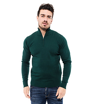 Тъмнозелен мъжки пуловер с памук от фино плетиво Chino снимка
