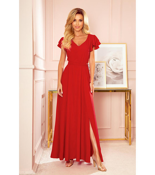 Червена дълга рокля с цепка Amalia снимка