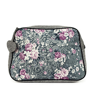 Сива чанта от филц с флорална предна част снимка