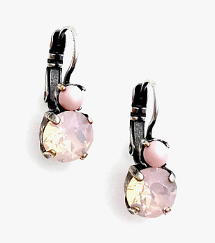 Посребрeни обеци с розови перли и кристали Swarovski снимка