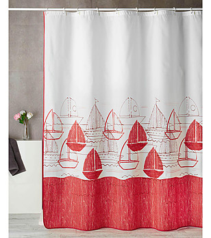 Завеса за баня в бяло и червено Barcos 180х200 см снимка