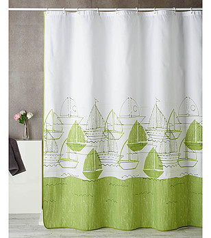 Завеса за баня в бяло и зелено Barcos 180х200 см снимка