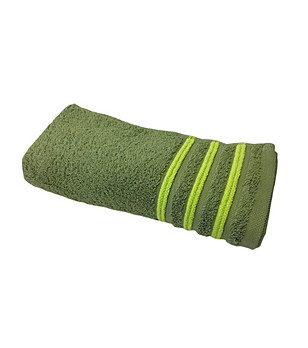 Зелена памучна хавлия със светлозелени кантове 30х50 см снимка