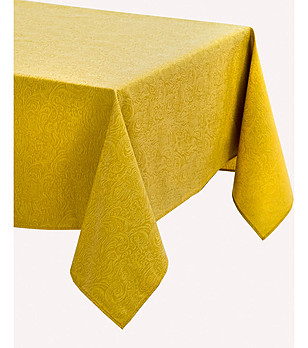 Покривка за маса в цвят горчица с флорални мотиви Martina 100x160 см снимка