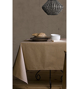 Светлокафява покривка за маса от памук и лен Lino 100х150 см снимка