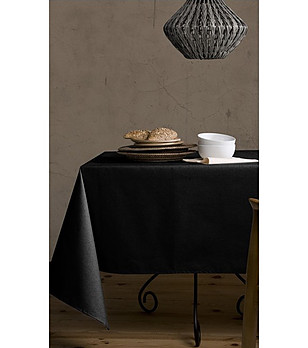 Черна покривка за маса от памук и лен с тефлоново покритие Lino 100х150 см снимка