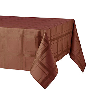 Кръгла кафява карирана покривка за маса с покритие против петна  160 см снимка
