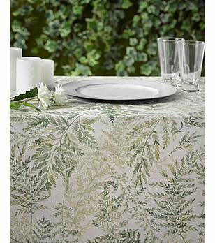 Памучна покривка за маса в бяло и зелено 100х150 см снимка