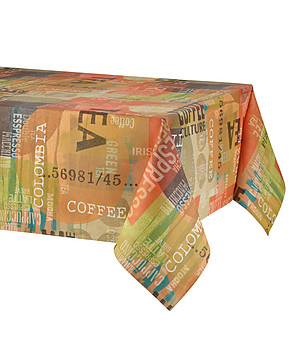 Многоцветна памучна тефлонова покривка с принт Coffee 100х150 см снимка
