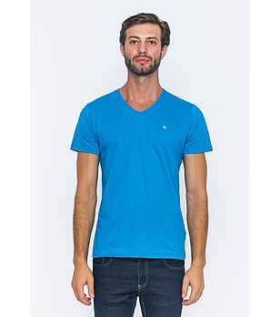Синя памучна мъжка тениска Brent снимка