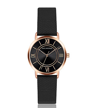 Черен дамски часовник с розовозлатист корпус Lenitta снимка