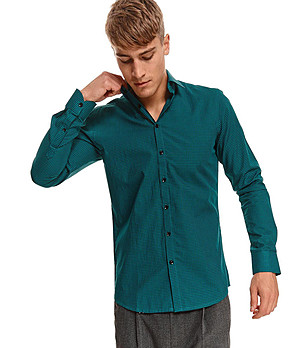 Памучна мъжка карирана риза в зелен нюанс Jino снимка
