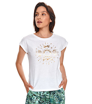 Памучна дамска тениска със златиста щампа Sevilla снимка