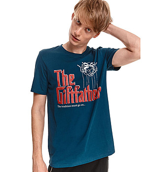 Синя памучна мъжка тениска The Giftfather снимка