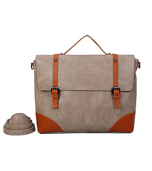 Дамска чанта в цвят таупе с оранжеви детайли Felipa снимка