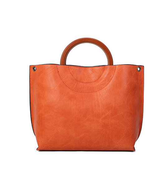 Оранжева дамска чанта с кафяви дръжки Mona снимка