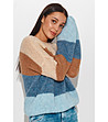 Дамски пуловер на райе в кафяви и сини нюанси Chica-3 снимка