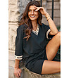 Дамски памучен комплект от блуза и къси панталонки в черно Biana-0 снимка
