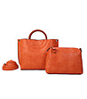 Оранжева дамска чанта с кафяви дръжки Mona-1 снимка