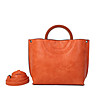 Оранжева дамска чанта с кафяви дръжки Mona-4 снимка