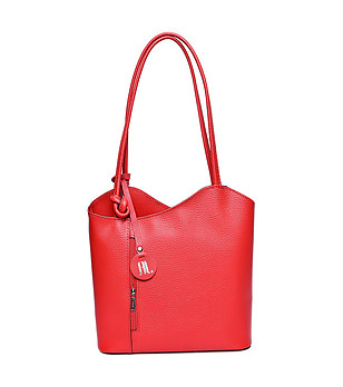 Дамска елегантна кожена чанта-раница в червено Nadine снимка