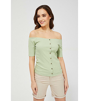 Дамска памучна блуза в цвят маслина Ledora снимка