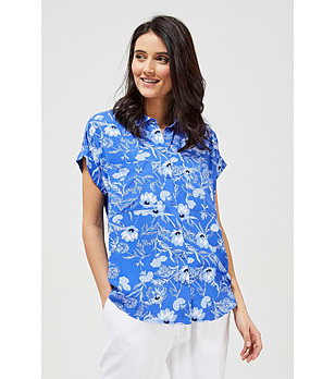 Синя дамска риза с флорален принт Neoli снимка