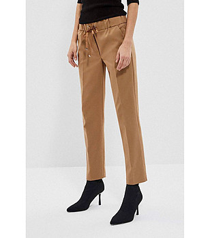 Дамски панталон с памук в цвят карамел Olla снимка