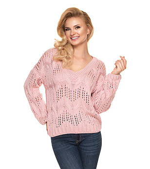 Розов дамски ажурен пуловер Laila снимка
