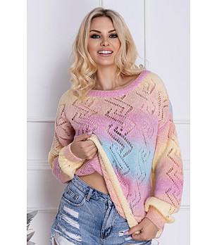 Многоцветен дамски ажурен пуловер Bonita снимка
