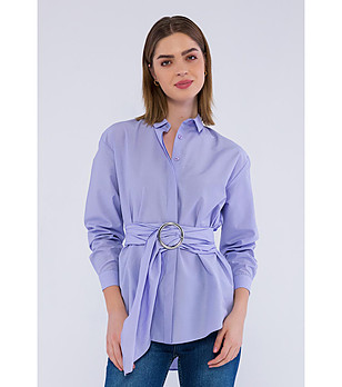 Лилава дамска риза с колан снимка