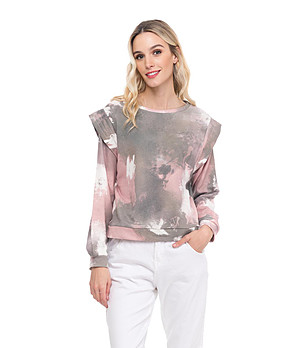 Дамска памучна блуза в бяло, розово и сиво снимка