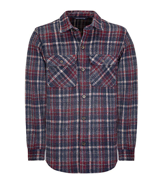 Карирана мъжка риза в бордо и синьо снимка