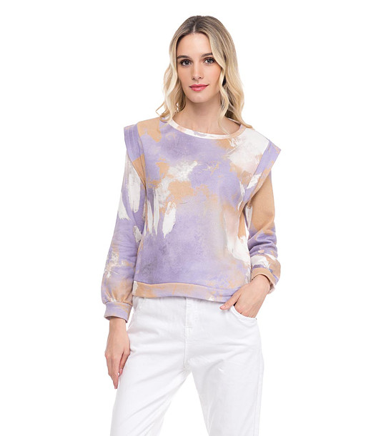 Дамска многоцветна блуза в бяло, бежово и лилаво снимка