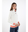 Дамски памучен пуловер в екрю с оранжеви кантове-3 снимка