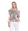 Дамска памучна блуза в бяло, розово и сиво-0 снимка