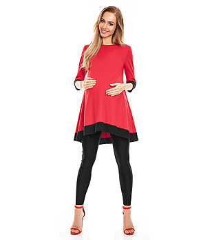 Червена рокля за бременни с черни кантове Della снимка