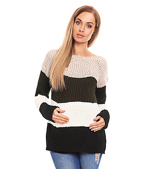 Дамски пуловер в бежово, кафяво и черно Inetta снимка