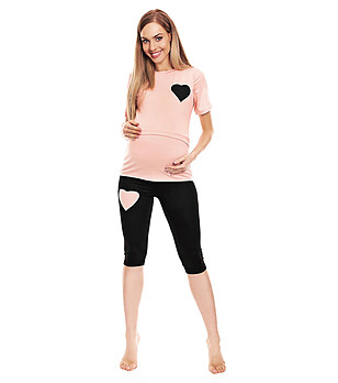 Пижама за бременни в цвят пудра и черно със сърца Renny снимка