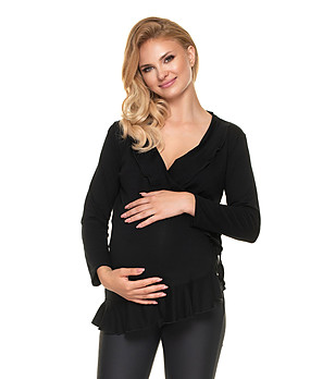 Елегантна асиметрична блуза за бременни в черен цвят снимка