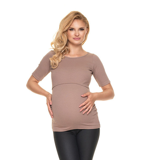 Памучна блуза за бременни и кърмачки в цвят капучино Nona снимка