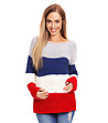 Дамски пуловер в бяло, синьо и червено Inetta-0 снимка