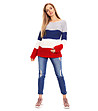 Дамски пуловер в бяло, синьо и червено Inetta-2 снимка
