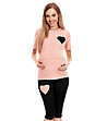 Пижама за бременни в цвят пудра и черно със сърца Renny-4 снимка