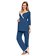 Синя пижама за бременни с бели дантелени кантове Isadora-4 снимка